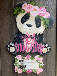 Floral Panda Hospital Door Hanger
