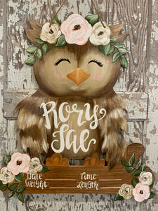 Floral Owl Hospital Door Hanger