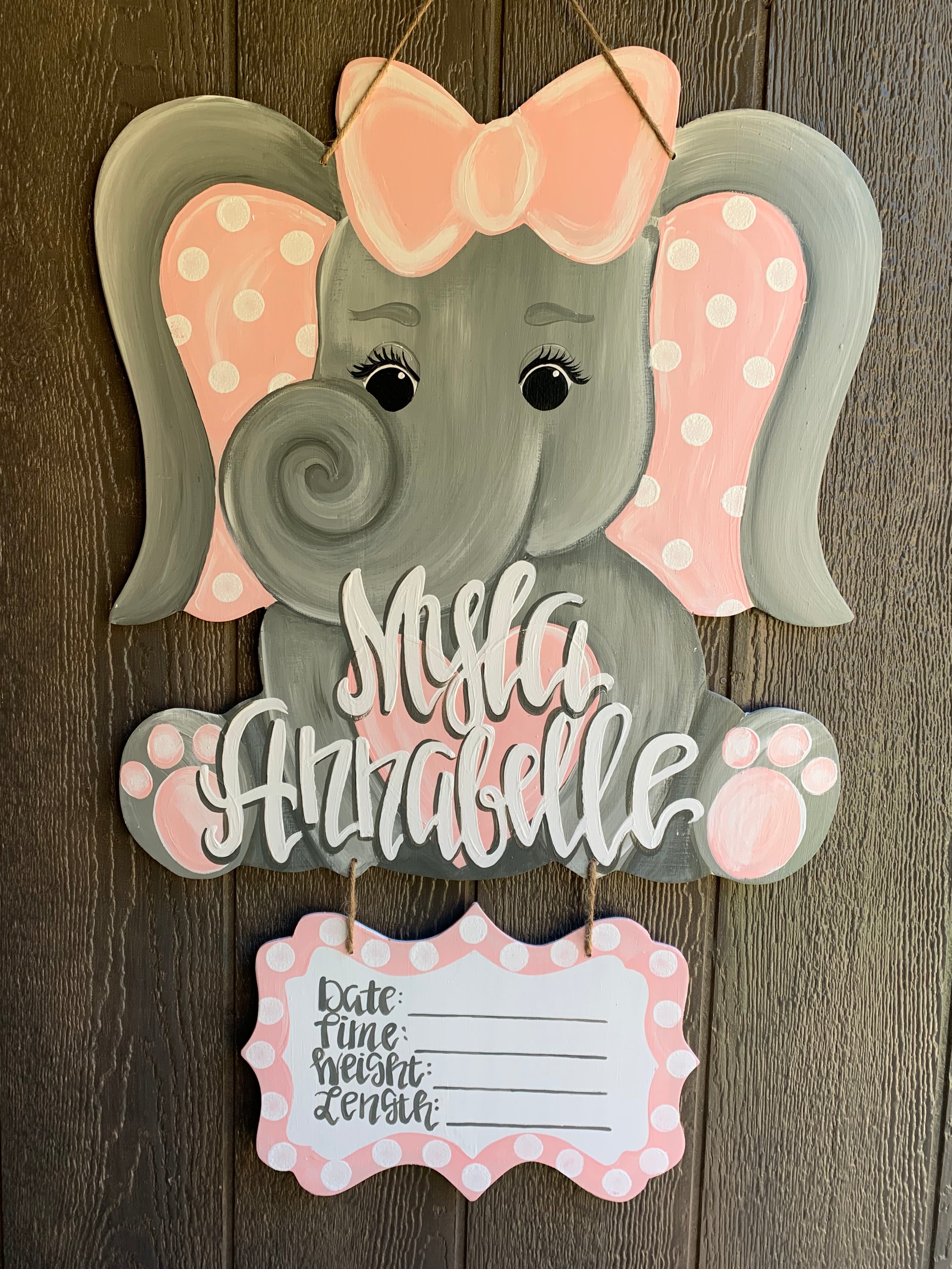 Baby Girl Elephant Hospital Door Hanger