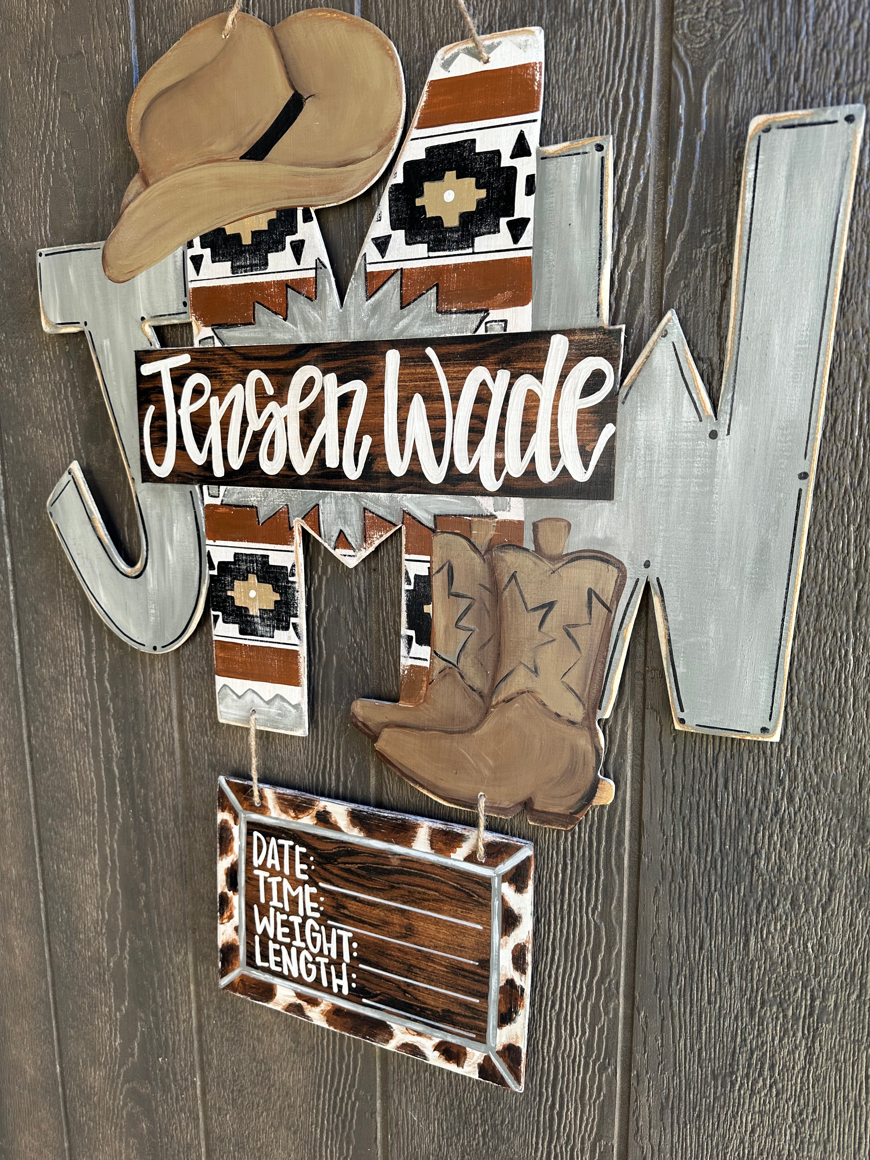 Cowboy Monogram Hospital Door Hanger