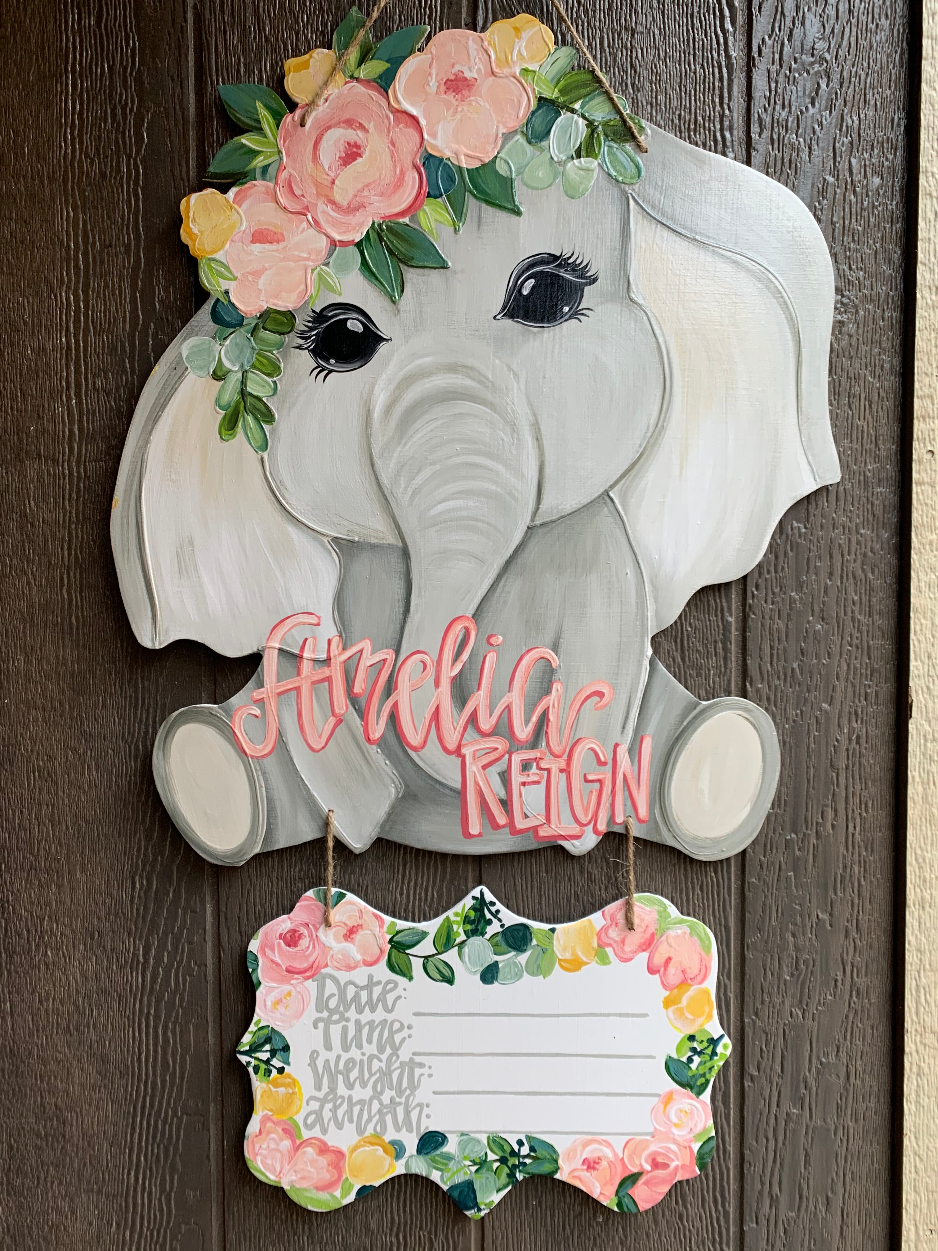 Floral Elephant Hospital Door hanger
