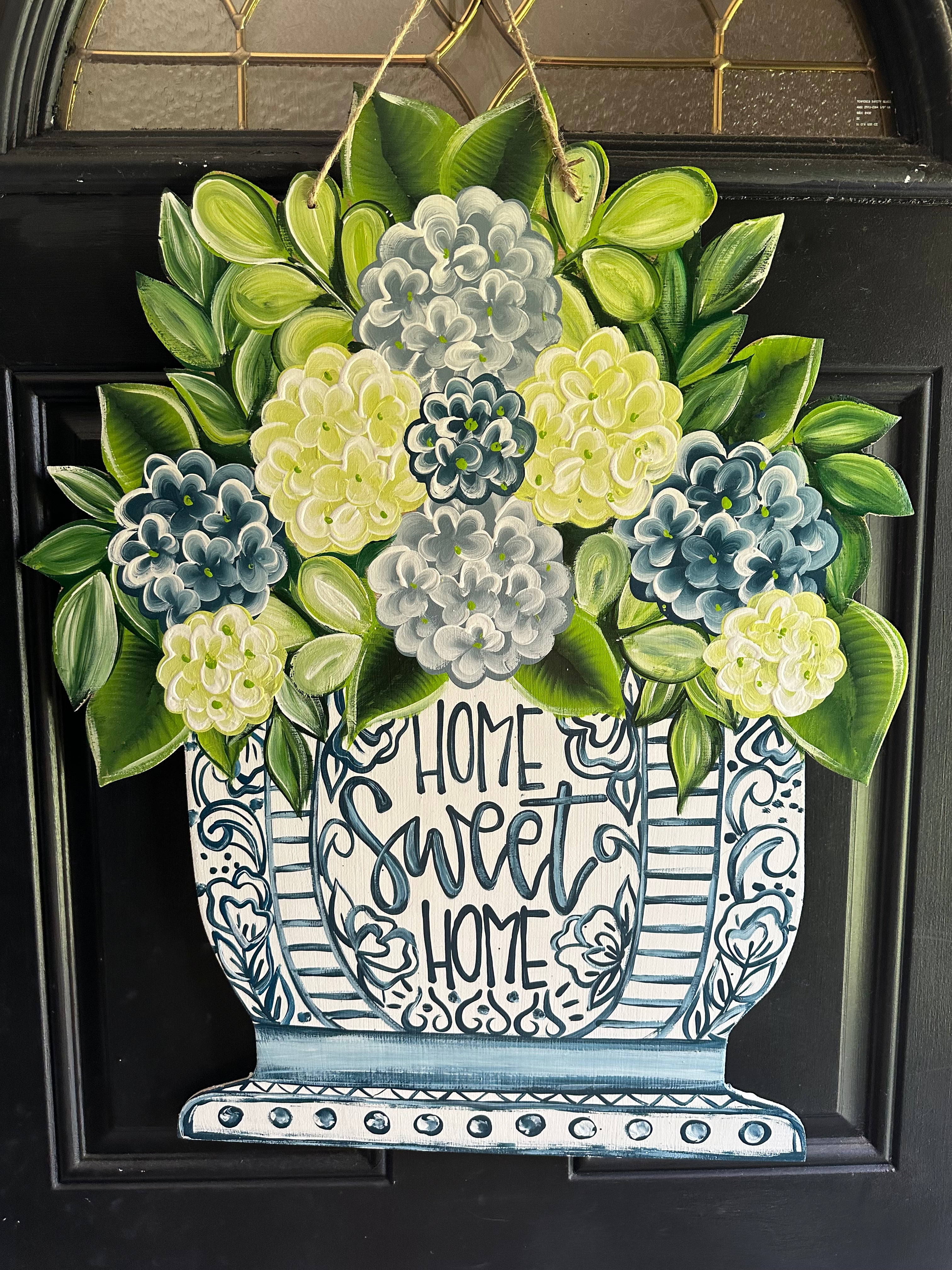 Chinoiserie & Hydrangeas Door Hanger