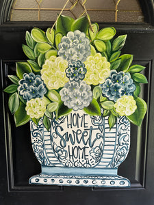 Chinoiserie & Hydrangeas Door Hanger