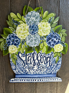 Chinoiserie & Hydrangeas Door Hanger