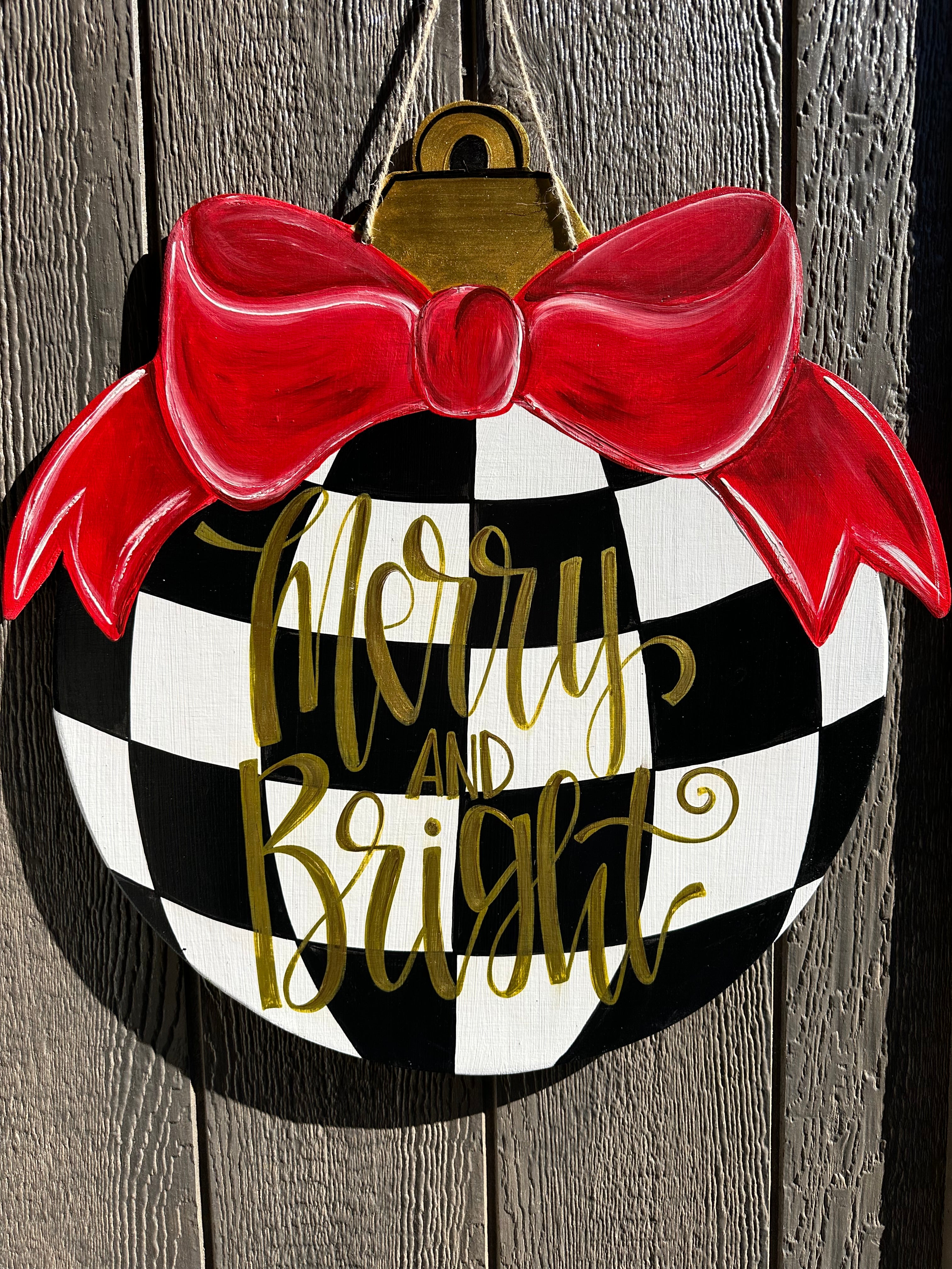 Checkered Xmas Ornament Door Hanger