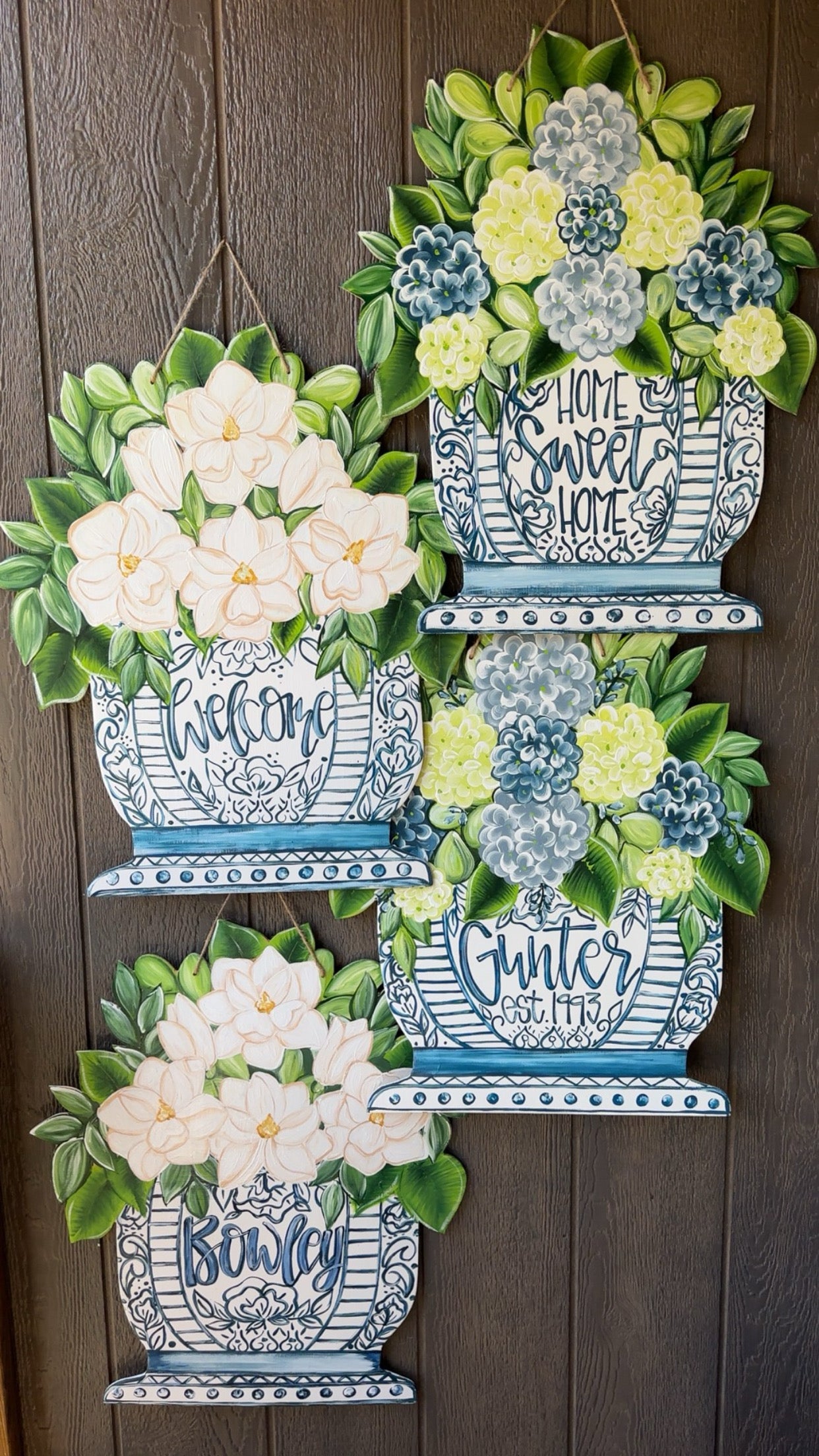 Chinoiserie & Magnolias Door Hanger