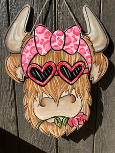 Valentine Highland Cow Door Hanger