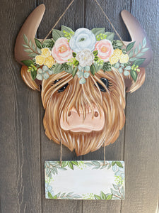 Pastel Highland Cow Door Hanger