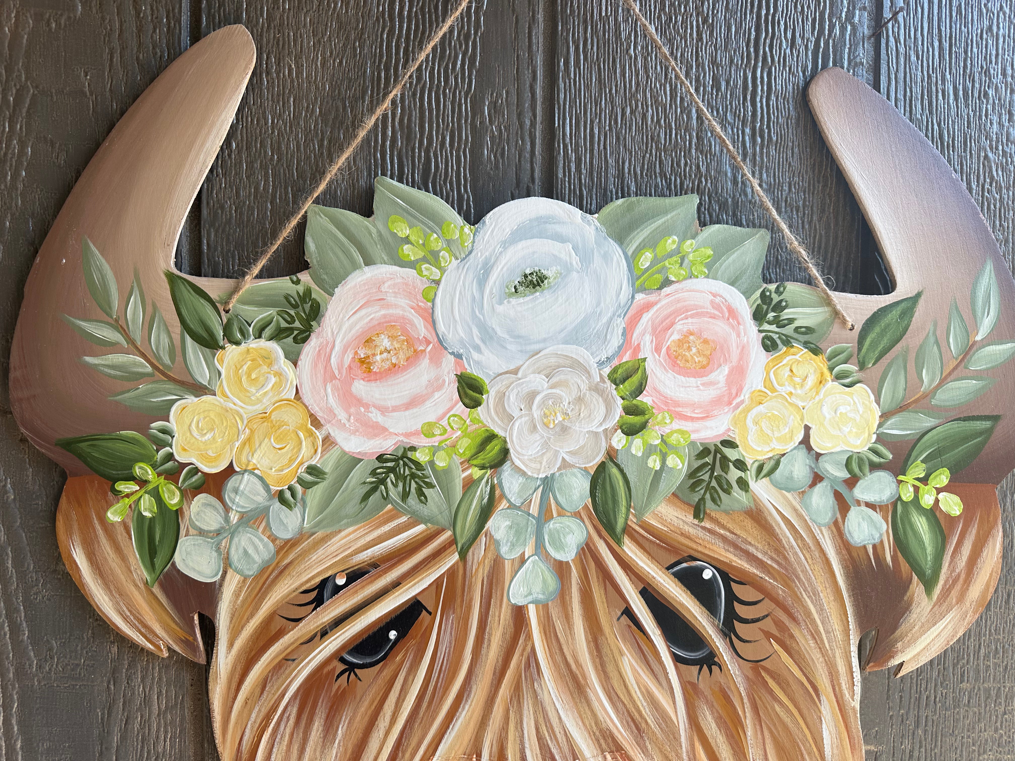 Pastel Highland Cow Door Hanger