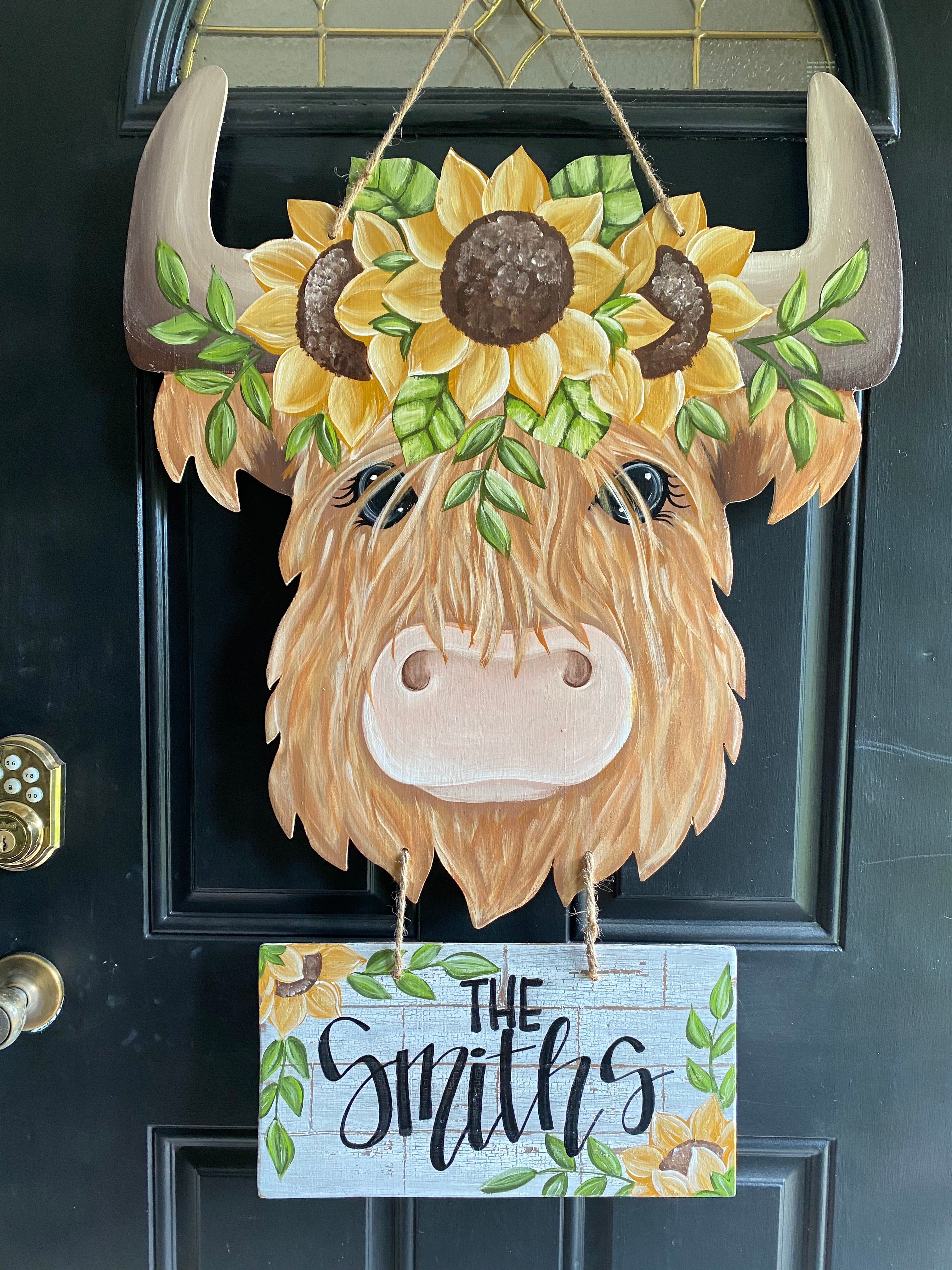 Sunflower Highland Cow Door Hanger