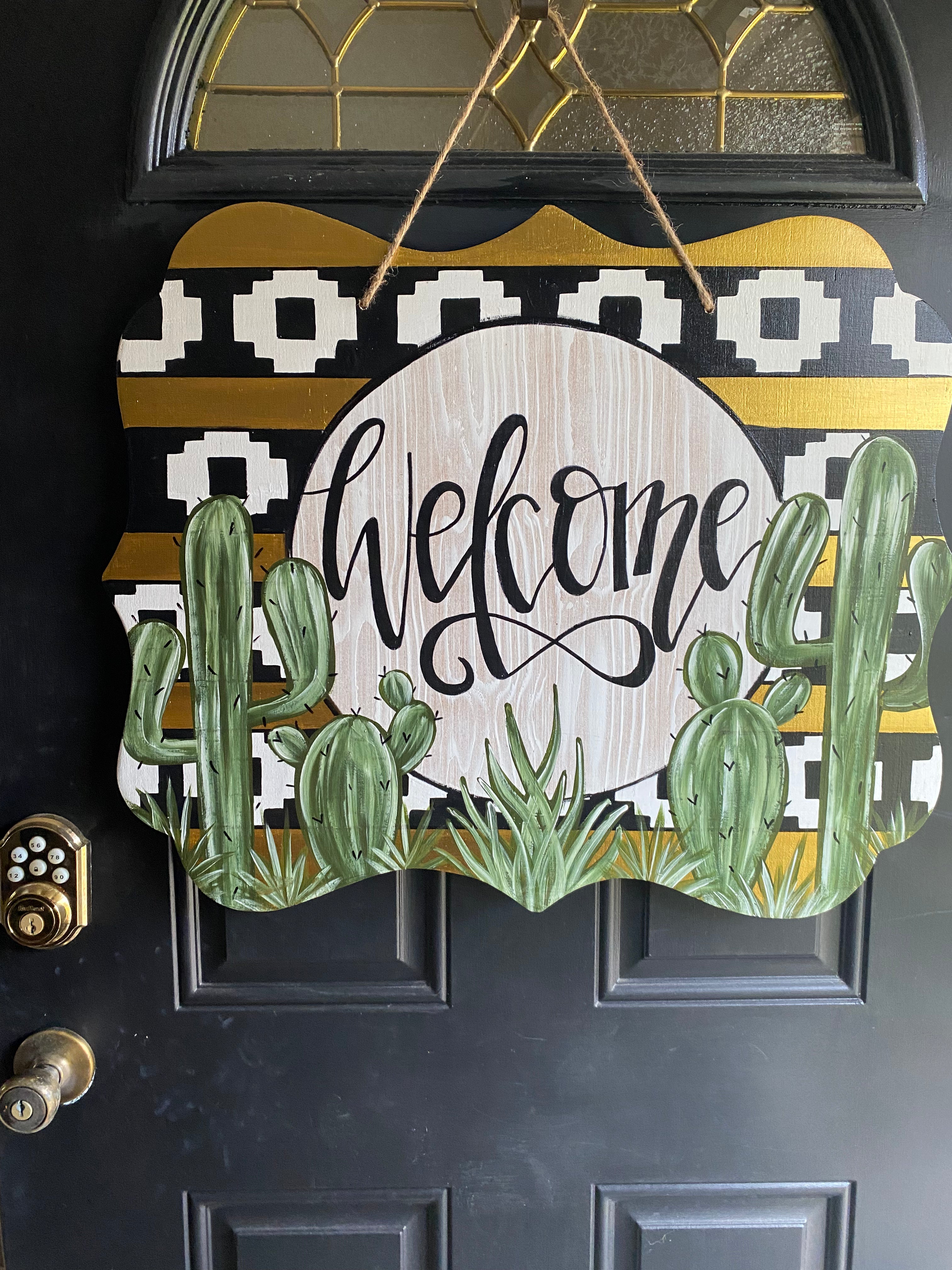 Aztec&Cactus Quatrefoil Door Hanger
