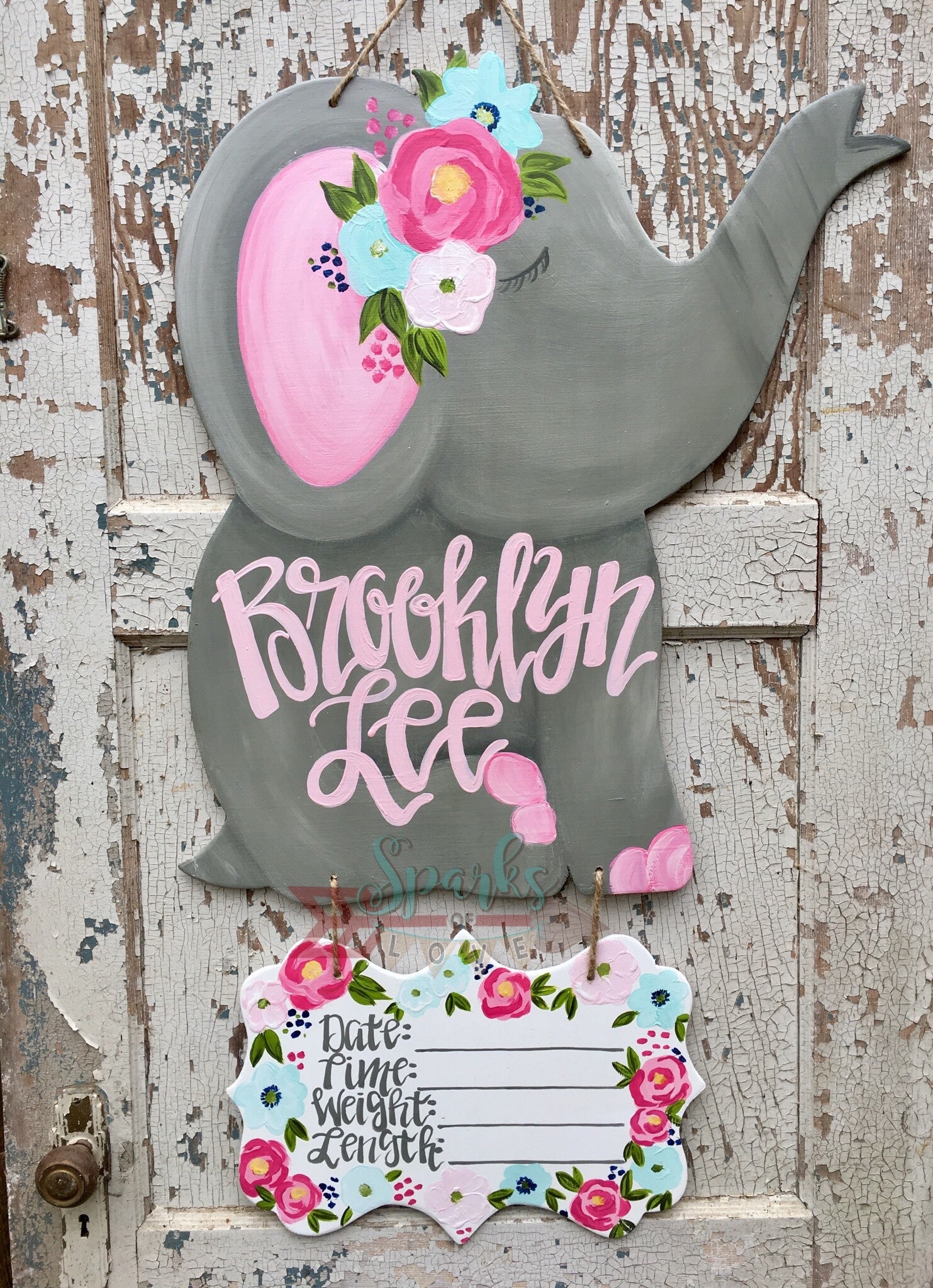 Floral Elephant Hospital Door Hanger – Sparks Of Love