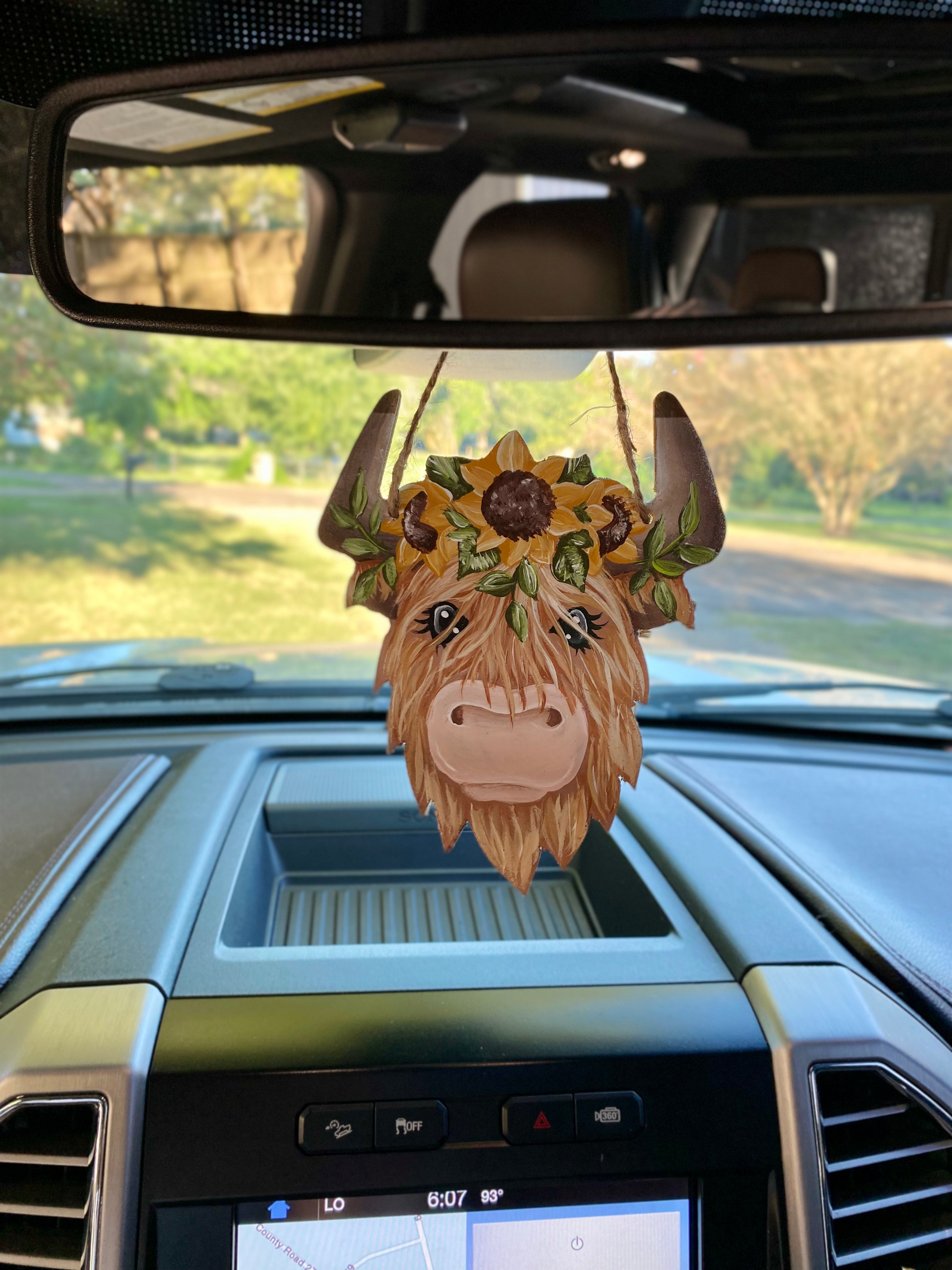 Sunflower Highland Cow Car Charm – Sparks Of Love