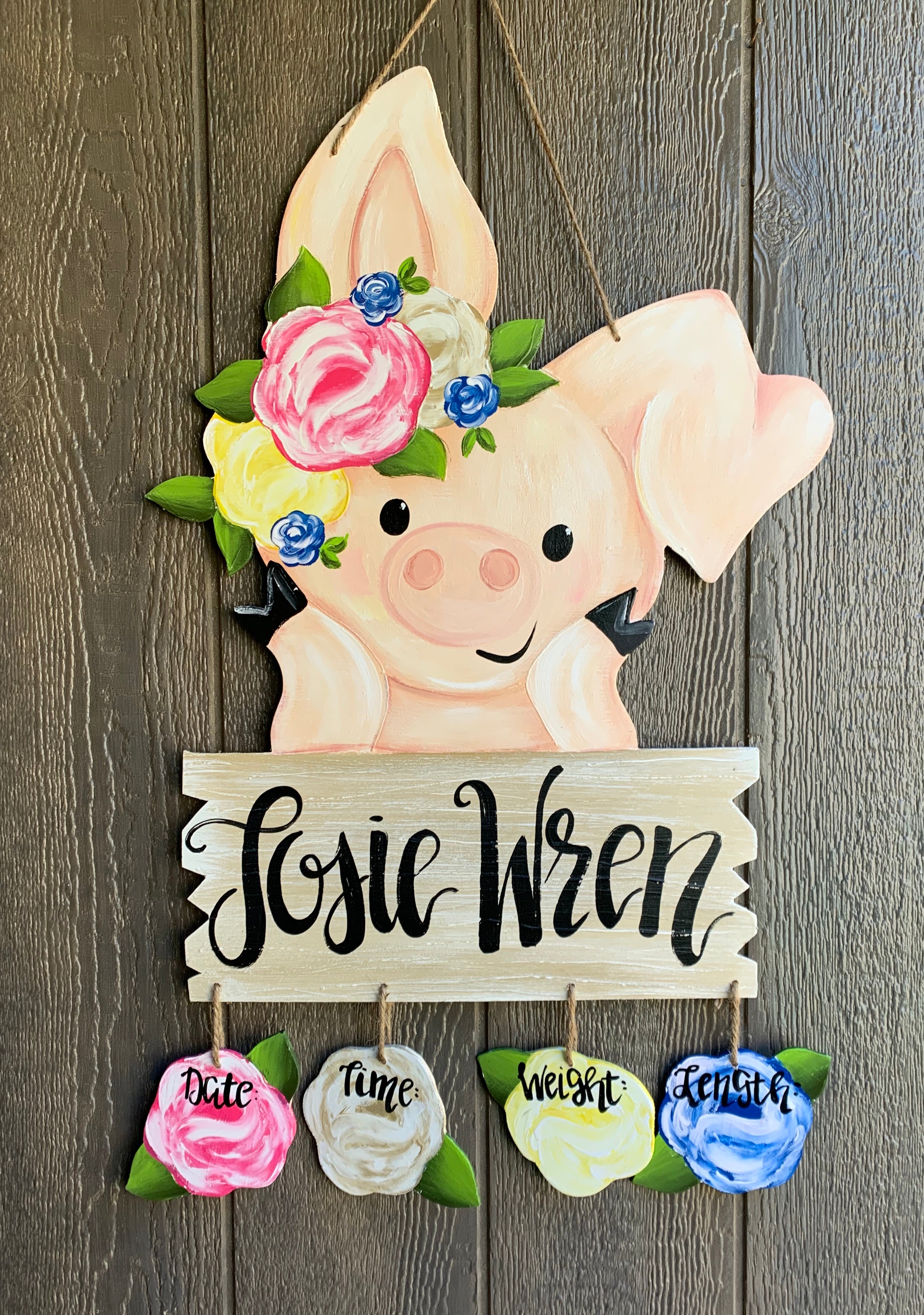 Floral Pig Hospital Door Hanger