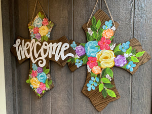 Bright floral Cross Door Hanger