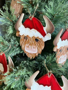 Santa Hat Highland Cow Ornament