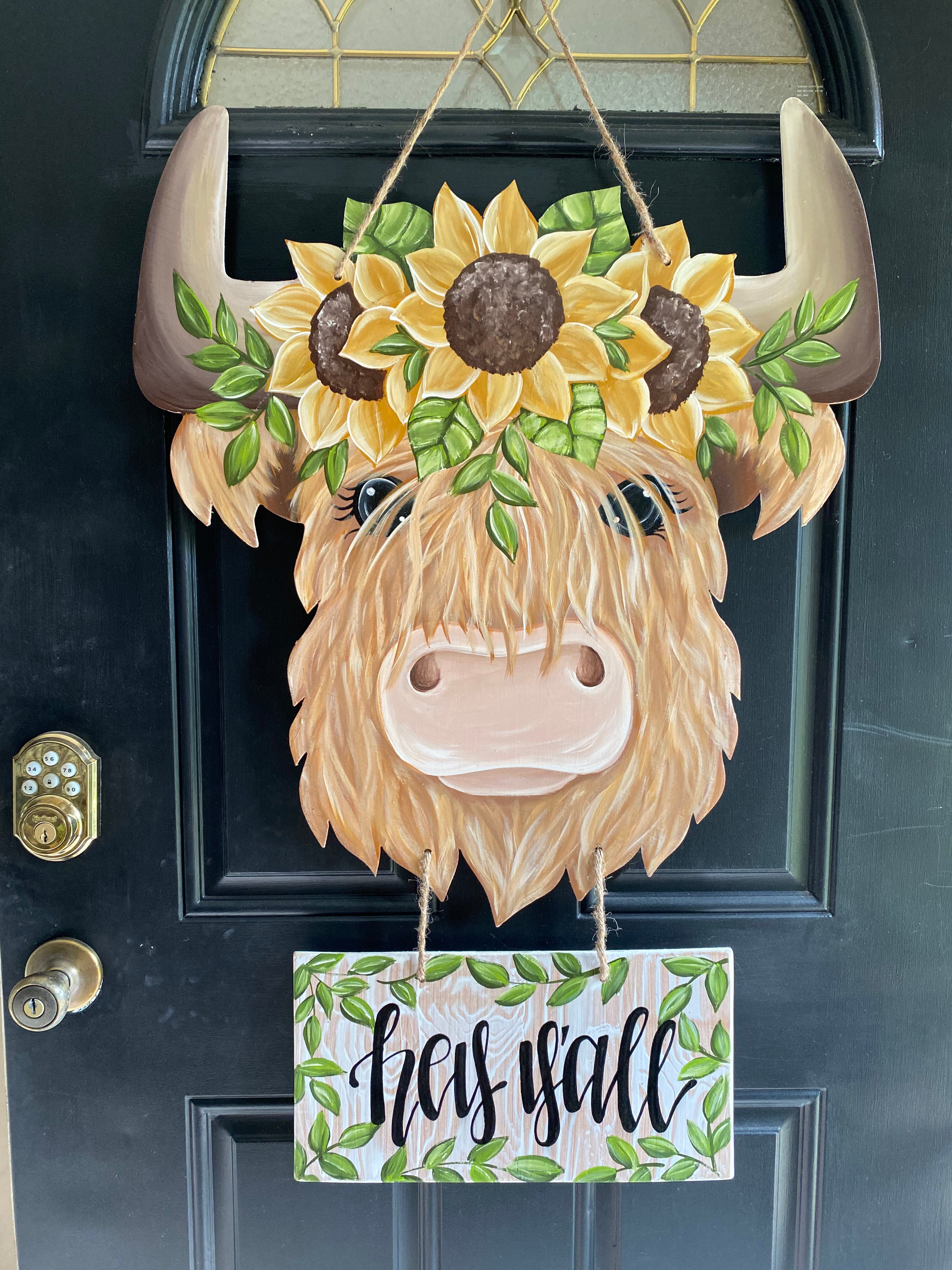 Sunflower Highland Cow Door Hanger