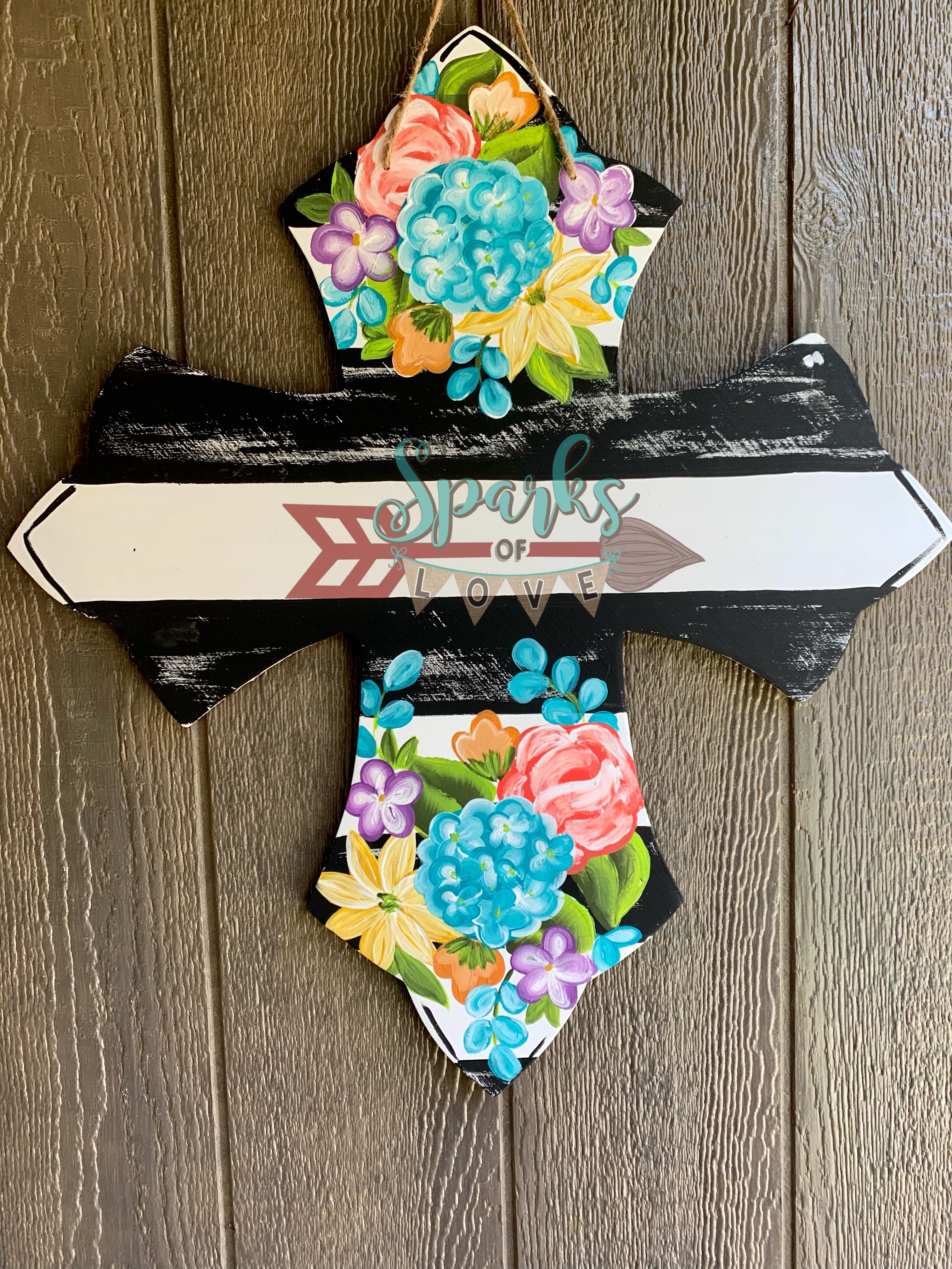 B&W Bright Floral Door Hanger